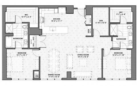 Floor plan for 2 beds, 2 baths, 1672 sqft